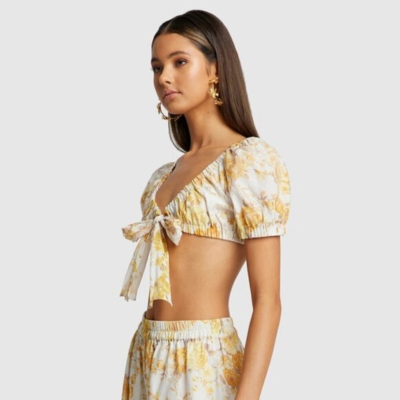 Sofia the Label Sunny Tie Front Crop Top in Yellow Floral size AU 8 NWT - Picture 5 of 10